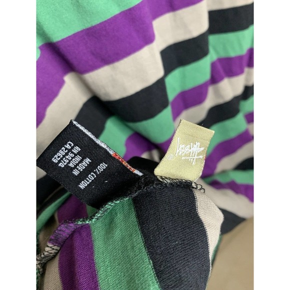 Stussy Long Sleeve Purple Green Striped Pocket T-Shirt Large EUC - Picture 6 of 7